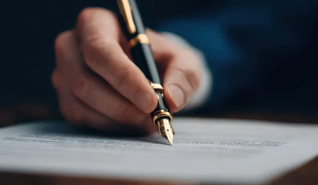 A person signing a document
