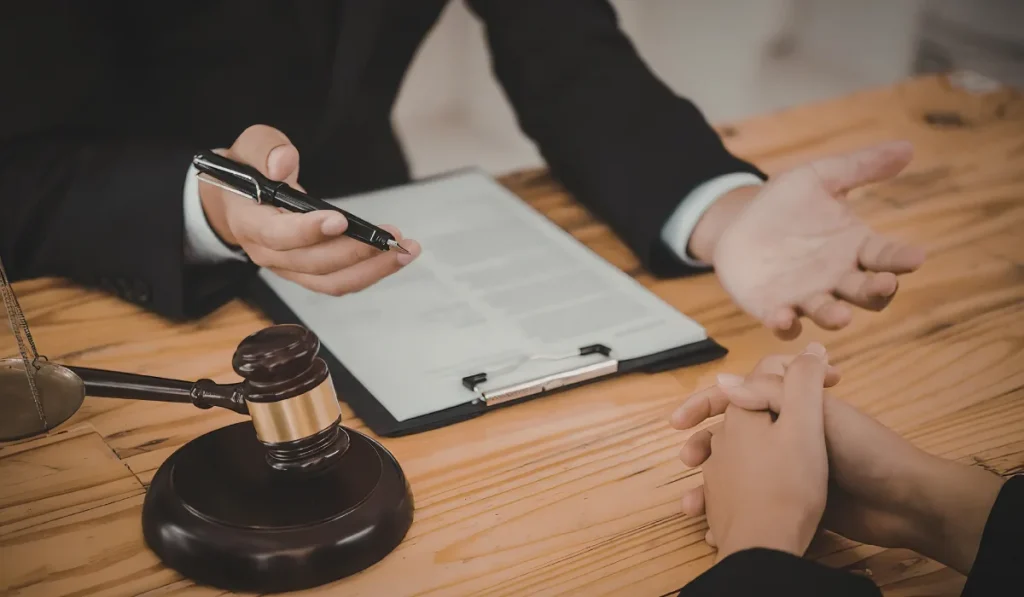 a person speaking to a lawyer